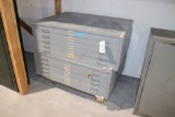 2 sections of 5 drawer metal cabinets on casters