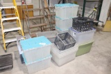assortment of plastic totes & crates