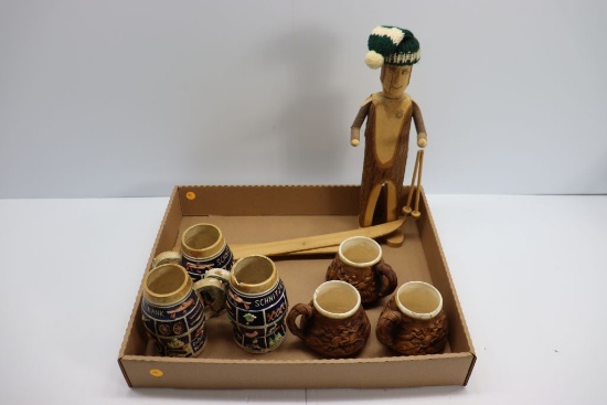 German mugs and wooden figure