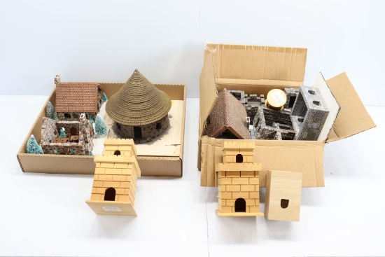 Plaster hut, christmas houses, (4) wood towers