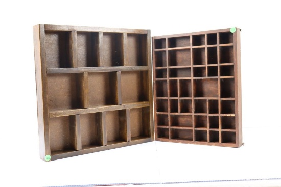 (2) wooden display shelves