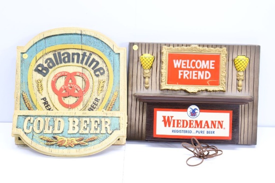 (2) Ballantine and Wiedemann beer signs