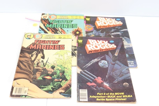(2) Buck Rogers and (2) Fightin' Marines comic books