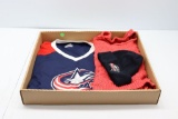 Red sweater and Columbus Blue Jackets clothes