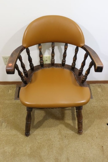 chair with brown leather seat & back (bedroom)