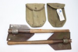 (2) 1944 U.S. Military Folding Trench Shovel with Case