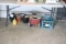 Assortment of watering cans, yard tools, and misc.