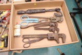 Cyclopes nail puller, Snips, and Pipe wrenches (basement)