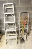 ladder, yards tools and dolly (basement)