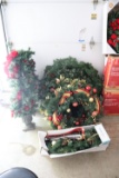 Assortment of Holiday wreaths, Garland, and Trees (garage)
