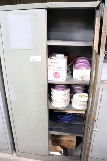 Metal storage cabinet w/ grinding wheels, &