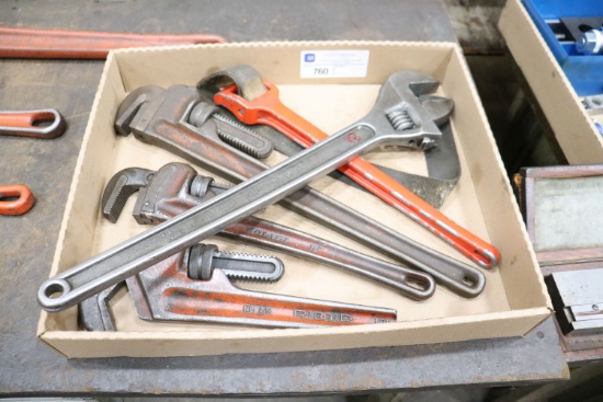 (3) pipe wrenches, adjustable wrench, & misc.