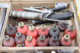 Assortment of grease guns, and plastic dispensing cans