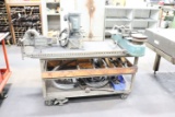 Rolling work table w/ vice,  tube bender, & misc.