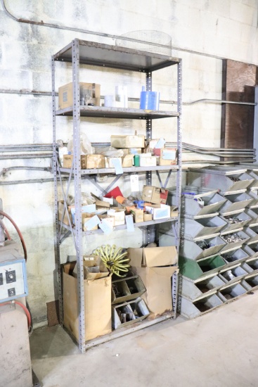 Metal shelving w/ screws, hex screws, washers, & misc.