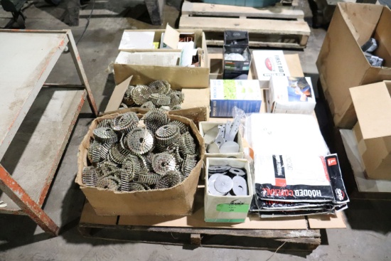 Assortment of nails, staples, ear  protection, & misc.