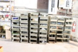 Industrial metal bins w/ clamps, nuts, bolts, & misc.