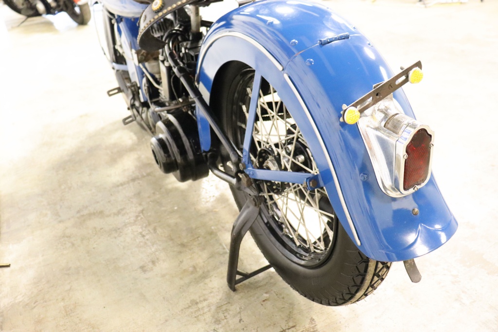 Frame, primary cover, and mounting hardware detail on the 1948 Harley-Davidson WL flathead