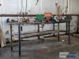 2FT X 8FT METAL SHOP TABLE AND VARIOUS HAND TOOLS