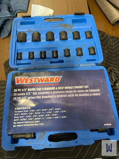 WESTWARD 28Pc. 1/2 DRIVE/SAE STANDARD AND DEEP WALL SOCKET SET