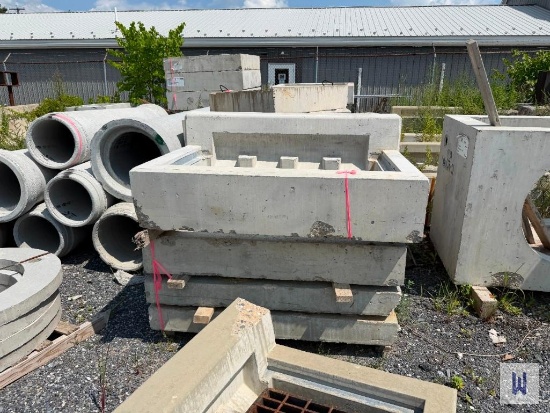 LOT OF VARIOUS CONCRETE INLET TOPS & CATCH BASINS W/ STEEL GRATES