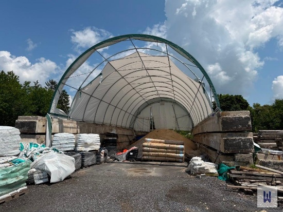30'x60'x20' SINGLE TRUSS ARCH STORAGE SHELTER W/ NUMEROUS VARIOUS SIZE BRIDGE CONCRETE BEAMS