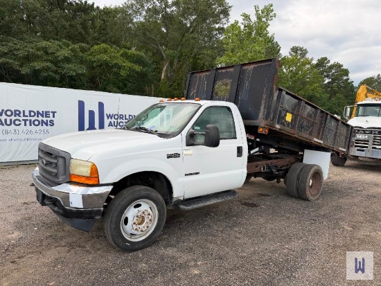 2001 FORD F-450XL SUPER DUTY FLATBED DUMP TRUCK, VIN # 1FDXF46F21EC97899