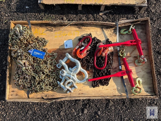 LOT OF NEW/UNUSED VARIOUS SIZE CHAINS,BINDERS, & SHACKLES