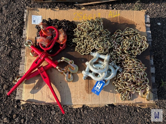 LOT OF NEW/UNUSED VARIOUS SIZE CHAINS,BINDERS, & SHACKLES