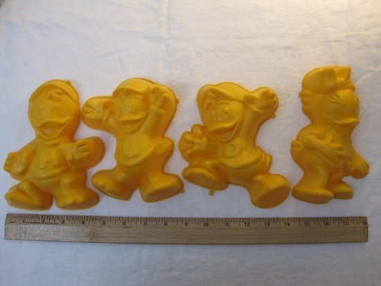 Set of 4 Ducktails Plastic Molds including Huey, Dewey, Luey, and Webbigail, 1989 Walt Disney Corp,