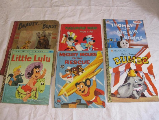 6 Children's Books including Little Golden Books, 1960 Huckleberry Hound (writing inside), 1958,