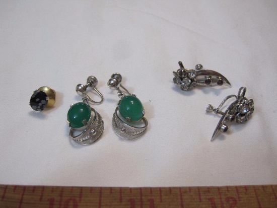 Lot of Sterling Jewelry, Tack 0.7g (pin only); Clip-On Earrings 6.1g; & Clip-On Earrings 6.1g