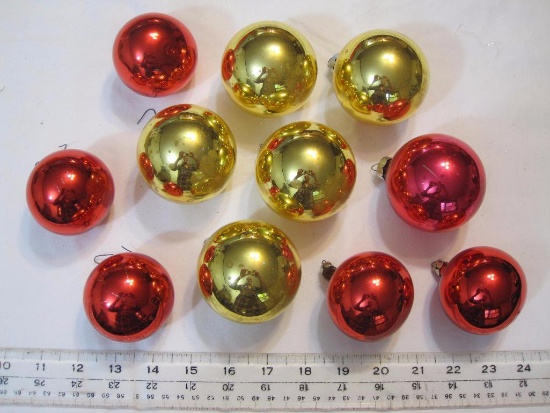 Vintage Glass Gold and Red Christmas Balls, 11, Made in USA, 8oz