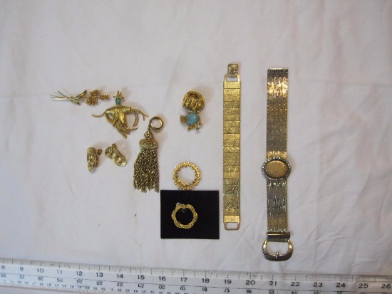 Lot of Jewelry, Sarah Coventry Bracelet, A.C. 12k gold Pin, Lucerne 17 Jewels Watch, Pendant,