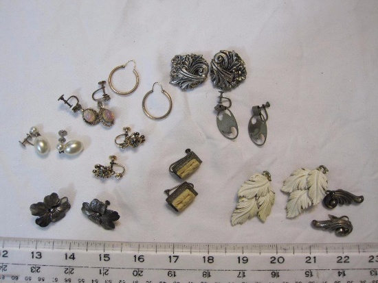 Lot of Vintage Clip-On Earrings, Including Lisner, Monet, Sterling Silver,