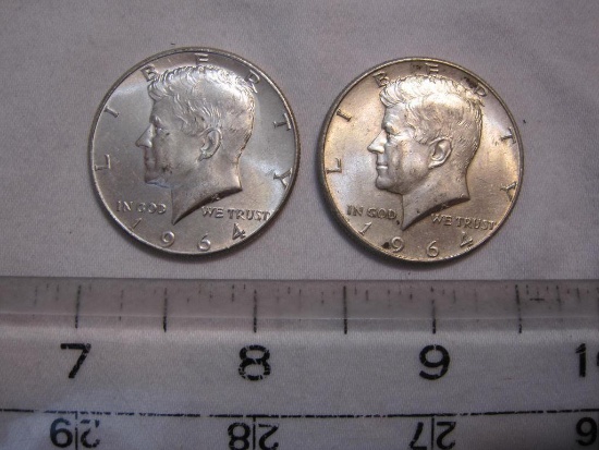 2 US Silver Coins Kennedy Half Dollars, 1964, 25.0 g