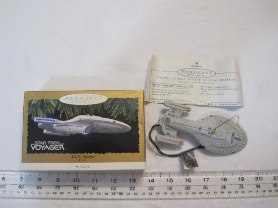 USS Voyager Hallmark Keepsake Ornament with lights in original box, stardated 1996, 4 oz