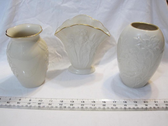 3 Lenox Fine Ivory China Limited Edition Vases including Lilies of Love 1994, Magnolias in Bloom
