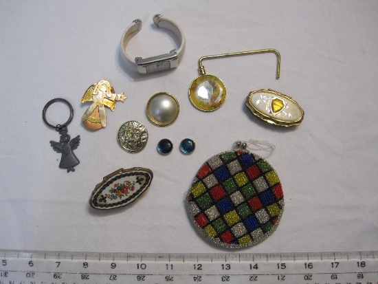 Lot of Women's Jewelry and Accessories including purse hanger, lipstick holder, watch, coin purse,