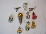 Lot of 10 Vintage Christmas Ornaments, Including Bells, Birds, Germany, AsIs 8oz