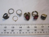 Lot of Vintage Rings, Assorted Styles, Includes Red Glass Gemstone rings & Spoon Ring, 3oz