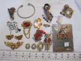 Lot of Christmas and Holiday-related Jewelry, Pins, and More, 10 oz