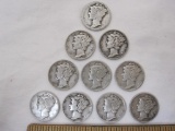 10 US Silver Coins Mercury Dimes from 1917 & 1944, including 1944-D & 1944-S, 24.3 g