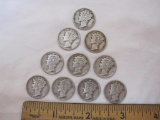 10 US Silver Coins Mercury Dimes from 1944 including 1944-D, 24.6 g