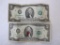 2 US Bicentennial Two Dollar Bills, circulated condition, see pictures for condition