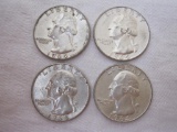 4 Washington Quarters US Silver Coins from 1964, 25.2 g total weight