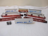 Lot of HO Scale Trailer Train Stacking Cars with Storage Containers from Santa Fe & Burlington