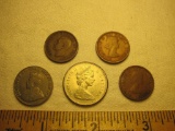 Lot of Canadian Foreign Coins including 1930 5 Cent Nickel, 1 oz