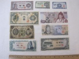 Lot of Foreign Paper Currency from South Korea/The Bank of Korea, various demoninations including
