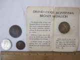 Lot of Foreign Coins and Grand Lodge Bicentennial Bronze Medallion including Great Britain